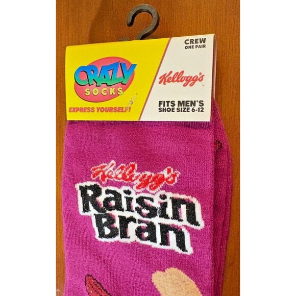 Mens Kelloggs Raisin Bran Crew Socks Sz 6-12 Crazy Socks Berry Black Cereal Fun - Picture 3 of 5